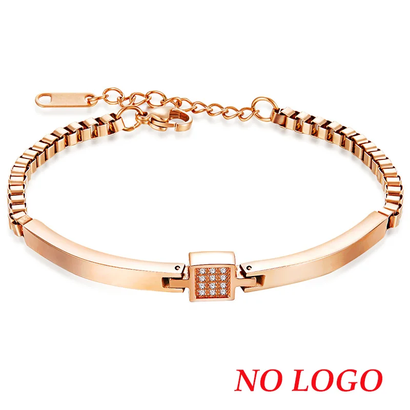 rose gold no engrave AZIZ BEKKAOUI, персонализированное имя, розовое золото, женские Кристальные браслеты, выгравированное имя, браслет из нержавеющей стали и браслет, ювелирные изделия, подарок - Окраска металла: rose gold no engrave
