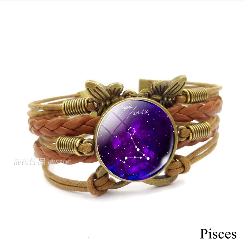 Кожаный плетеный браслет с 12 знаками Зодиака винтажное украшение созвездиями