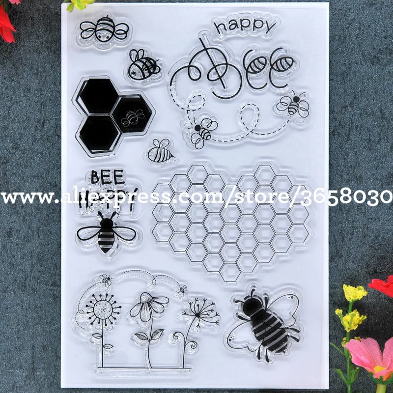 happy Bee BEE HAPPY Scrapbook DIY photo cards rubber stamp clear transparent 10x15cm 8101514 | Канцтовары для офиса и дома