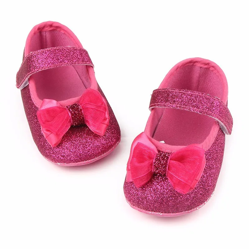 Fashion Bling Baby Girl Soft Shoes Comfortable Bottom Non-slip Bow Crib Sequin Mary Jane For Birthday Gift |