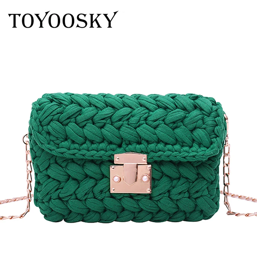 TOYOOSKY/Новая модная популярная тканая трикотажная сумка INS, женская сумка-мессенджер из хлопковой ткани, ручная работа, плетеная сумка на плечо