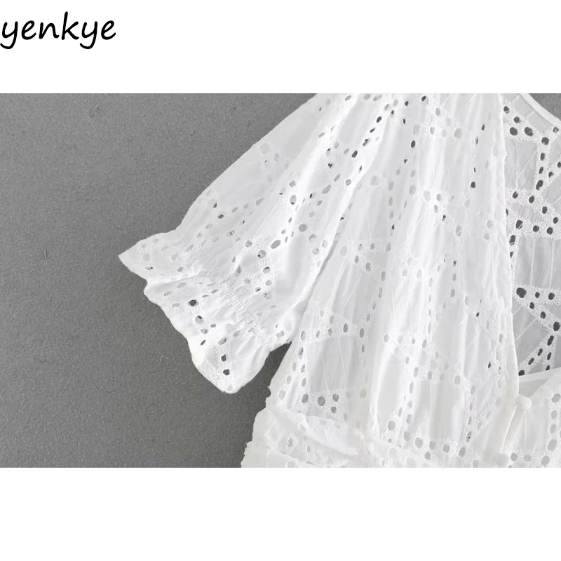 Для женщин сексуальные ажурные платье с вышивкой женские короткими рукавами v