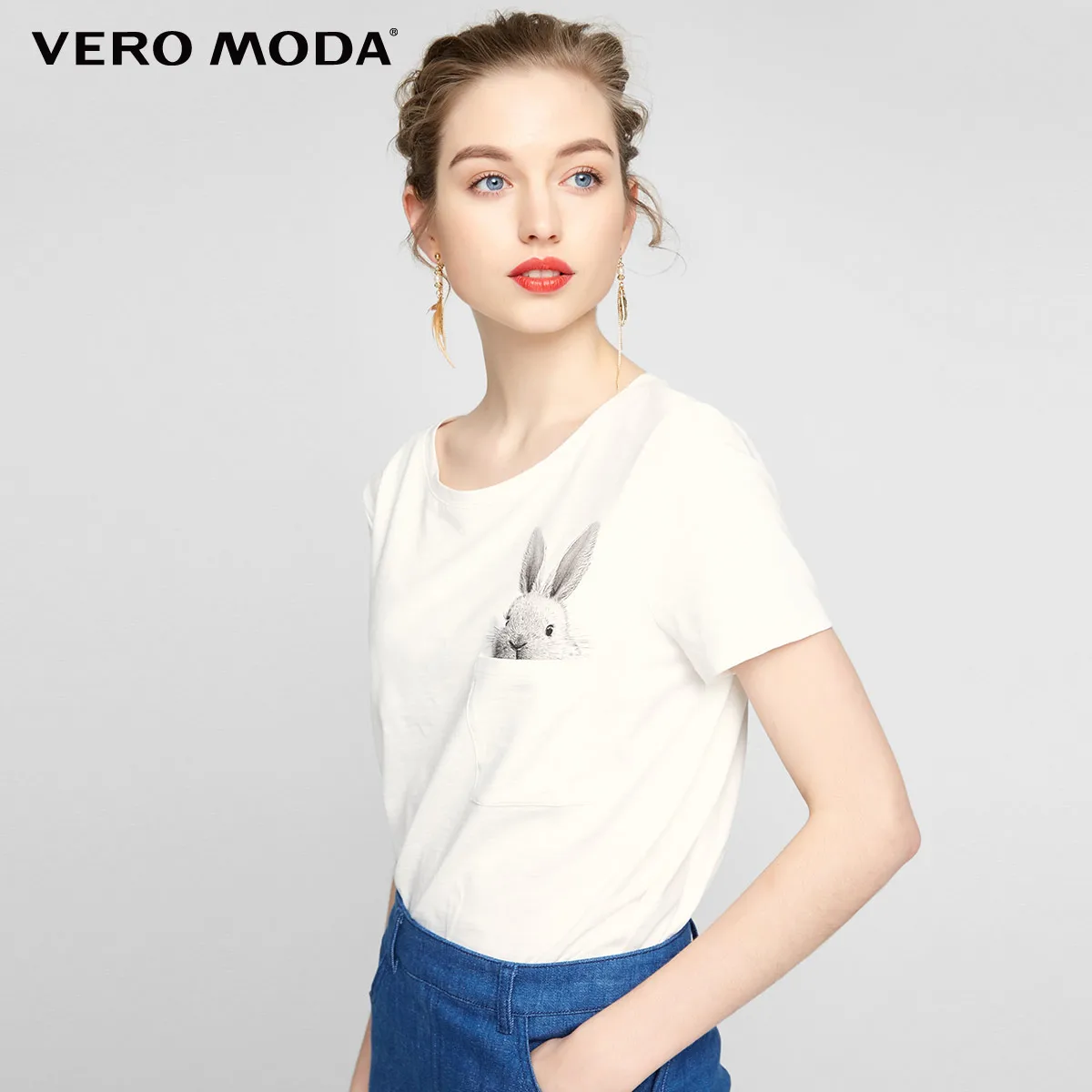 Snow white Vero Moda футболка с короткими рукавами и круглым вырезом с рисунком кролика | 317301510 - Цвет: Snow white