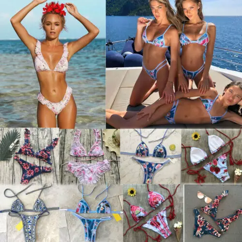 Комплект бикини с цветочным принтом 2 шт. сексуальный женский купальник мягкий