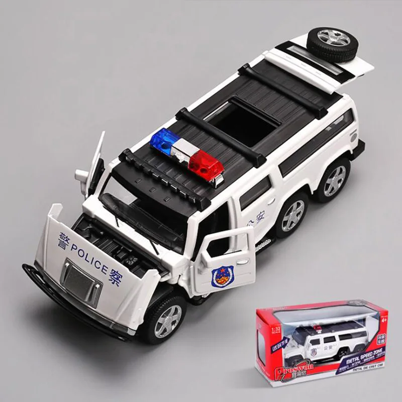

17CM 1:32 Scale Metal Alloy Classic Police Hummer SUV Off Road Auto Car Model Pull back Model Diecast Vehicles Toys For Children