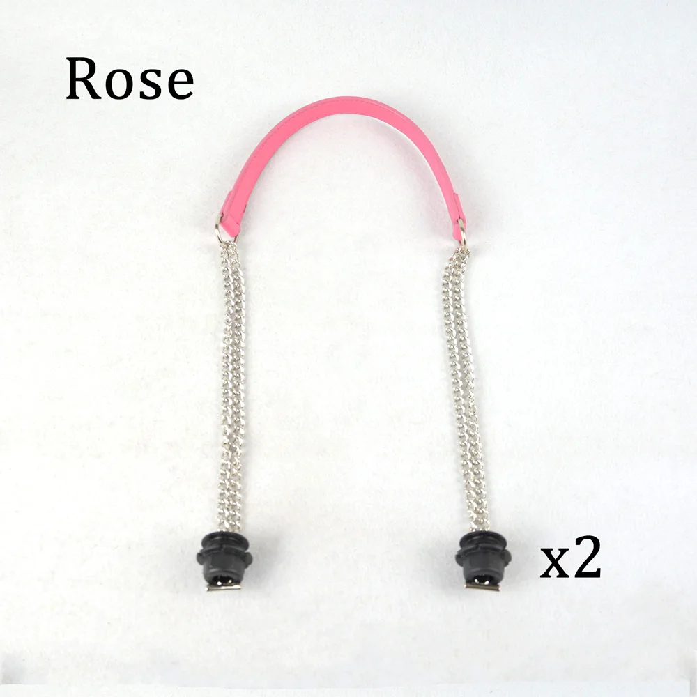 Rose Huntfun/Новинка, 1 пара, Obag, серебряная, длинная, Двойная Цепочка, с пряжкой, ручки с черным винтом, для Obag, EVA, женская сумка, сумка через плечо - Цвет: Rose