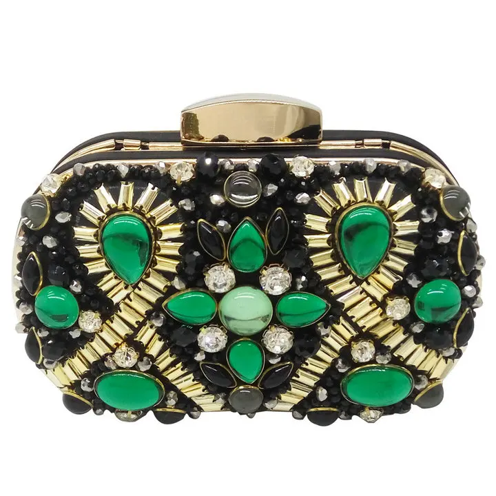 Green Beaded Clutch Бутик De FGG Зеленый Изумрудный и Черный бисером женский Вечерний Клатч Свадебная вечеринка ужин сумки и кошельки цепь сумка на плечо - Цвет: Green Beaded Clutch