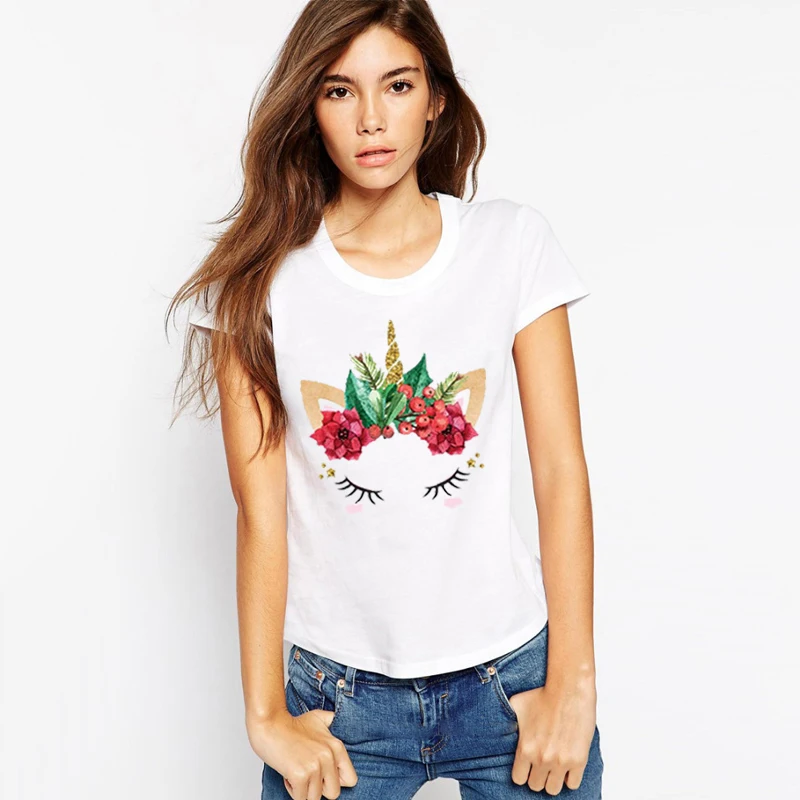 Женская футболка с изображением единорога LUS LOS летняя женская рубашка коротким