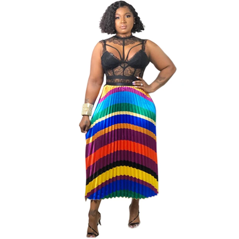 Adogirl Fashion Print Women Pleated Maxi Skirt Elegant A Line High Waist Casual Long Skirts Party Petticoats Outfits | Женская одежда