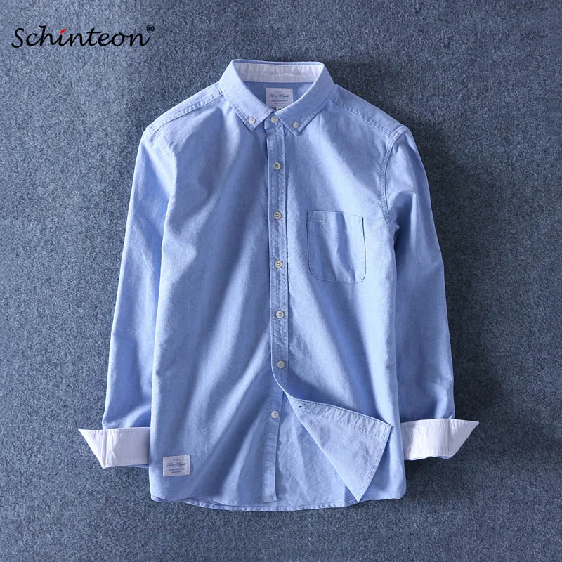 

Top Quality Brand Schinteon Men Spring Oxford Shirts Long Sleeves Casual Shirt 100% Cotton 4XL New