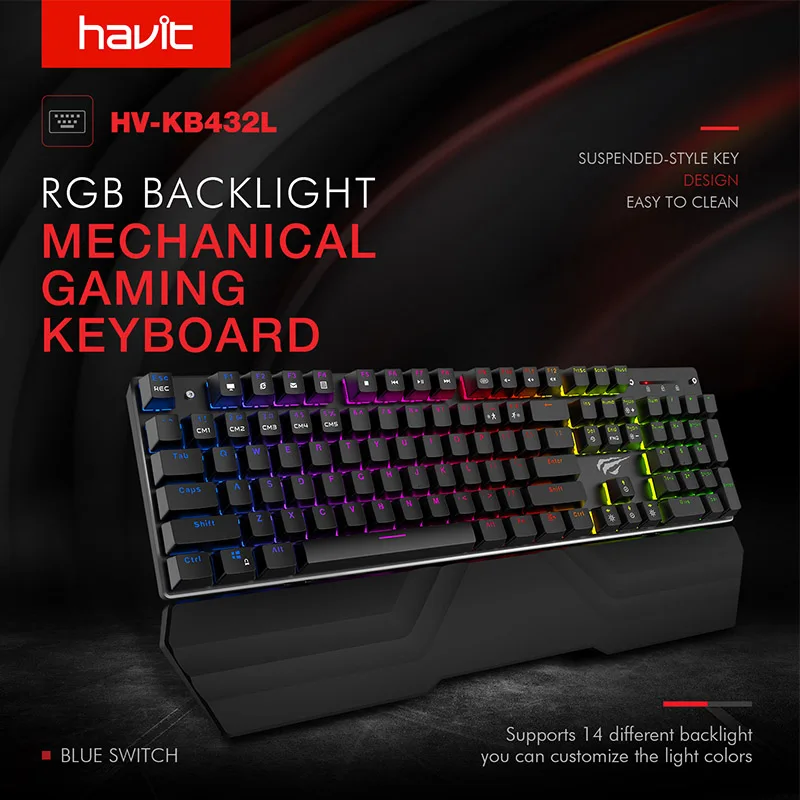 havit mechanical keyboard 87104 keys blue or red switch gaming keyboards for tablet desktop russianus sticker free global shipping