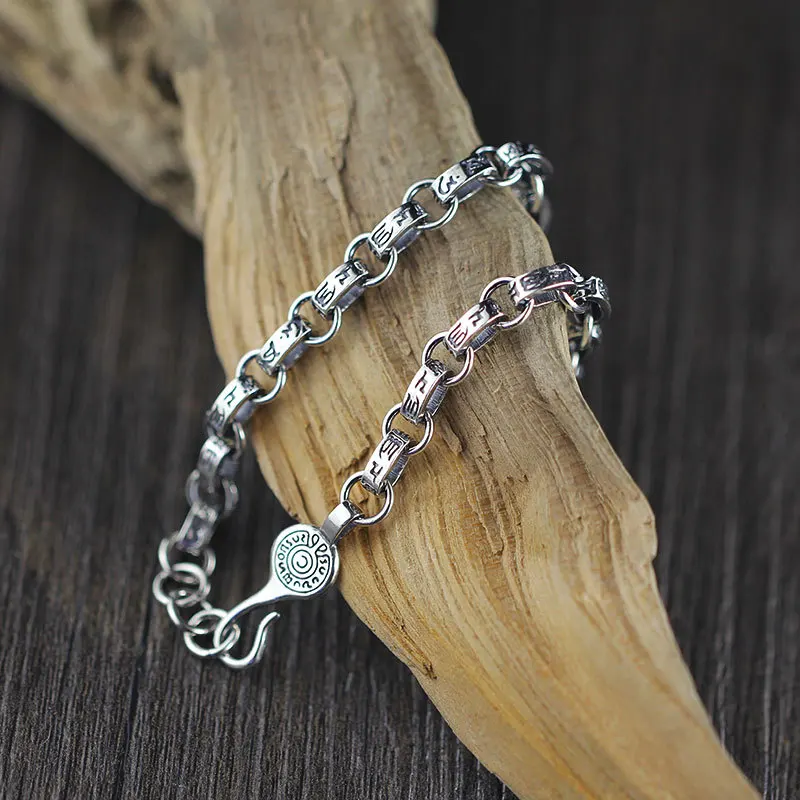 Thai Silver Bracelets & Bangles Genuine 925 Sterling Silver Mens Jewelry Bracelets For Men Male 5/6MM Width Chain