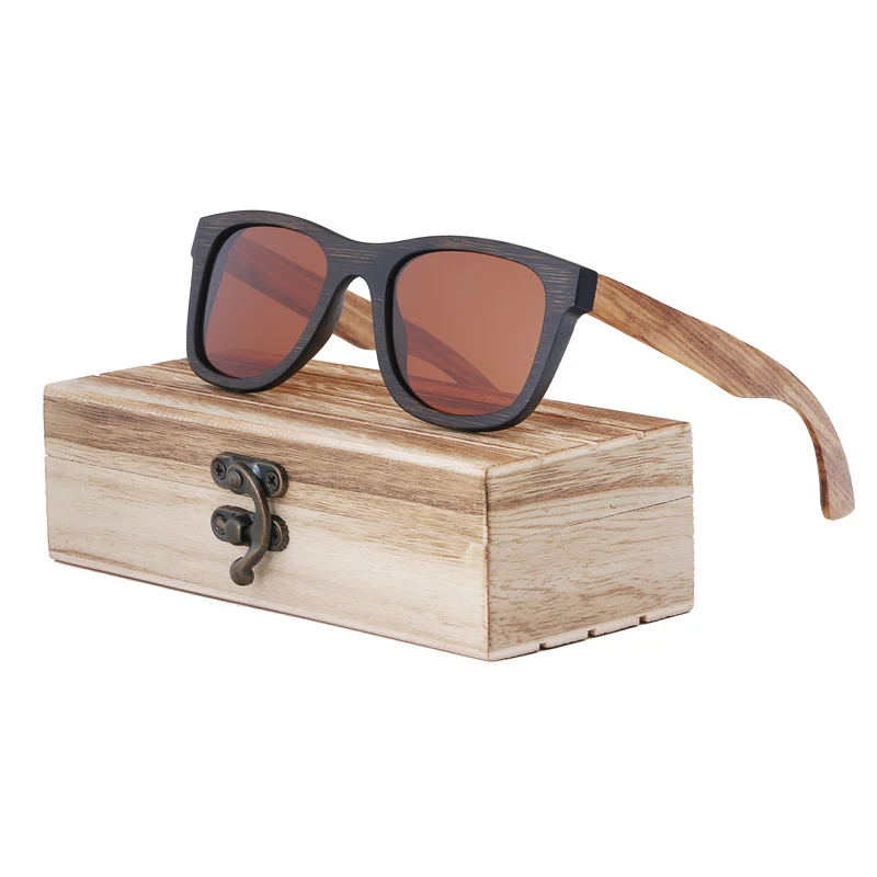 

BerWer Sunglasses Polarized Zebra Wood Glasses Hand Made Vintage Wooden Frame Male Driving Sun Glasses Shades Gafas With Box