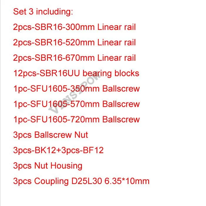 Set 3 6 шт. SBR16 линейная направляющая+ 3 шт. SFU1204 SFU1605 шариковые винты RM1605 шариковый винт RM1204+ 3 комплекта BK12BF12/BK10BF10+ 3 шт. муфта - Цвет: Set 3