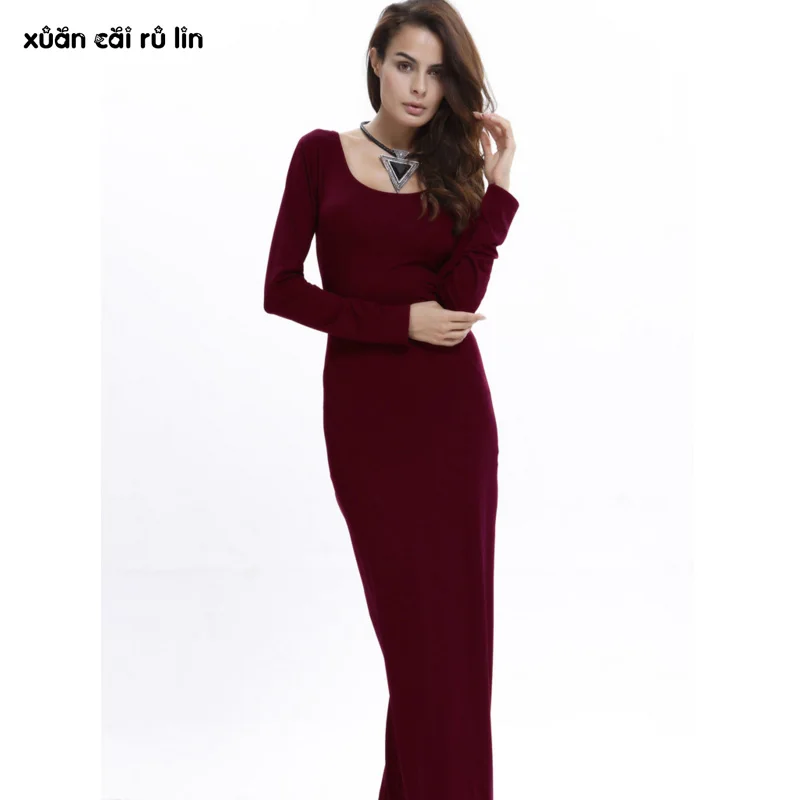 Женское винтажное платье макси элегантное офисное до пола с длинным рукавом