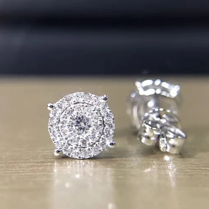 LASAMERO 0 1 CTW круглые серьги гвоздики из натурального алмаза 18K белого золота