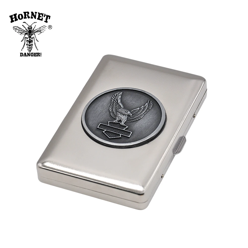 HORNET DANGER Portable Metal Cigarette Case Regular Size Tobacco Organizer Boxes With 2 Clips Sundries Storage Container