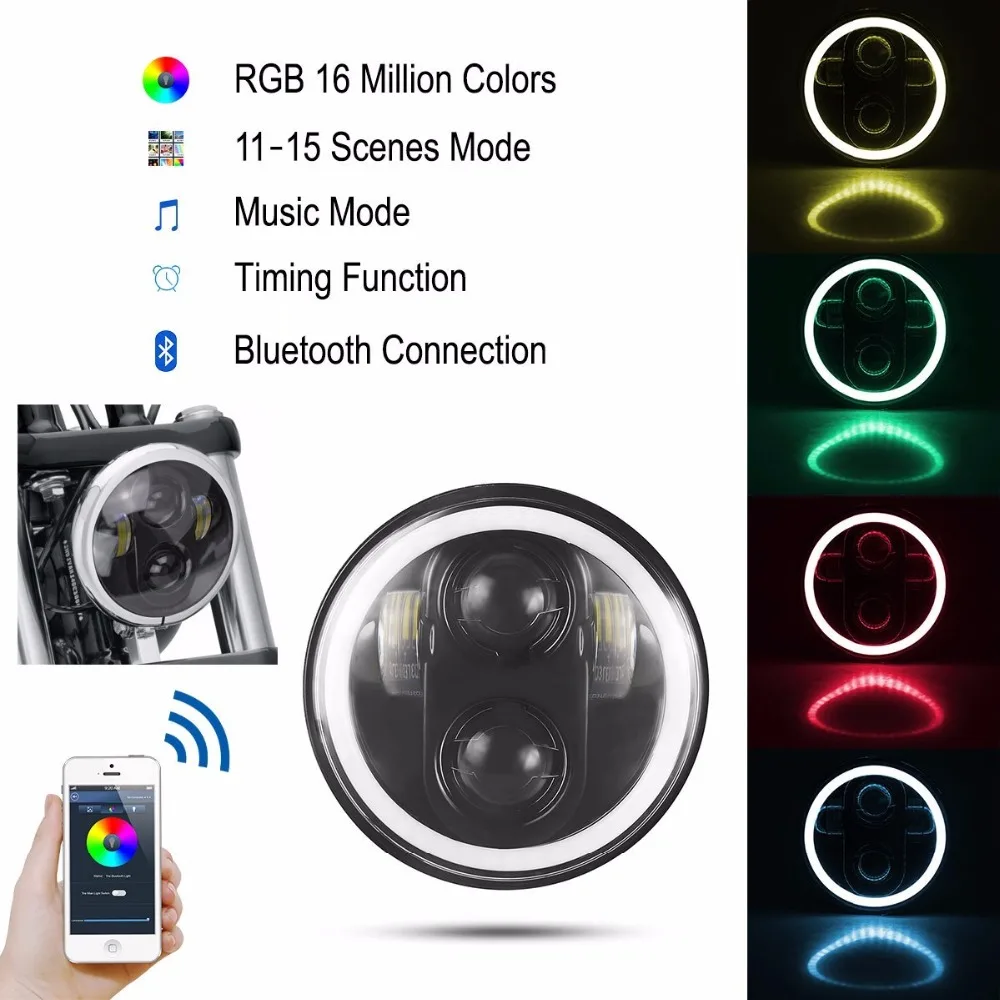 Аксессуары для мотора 5 75 ''дюймовый светодиодный ангельский глаз RGB фара Harley