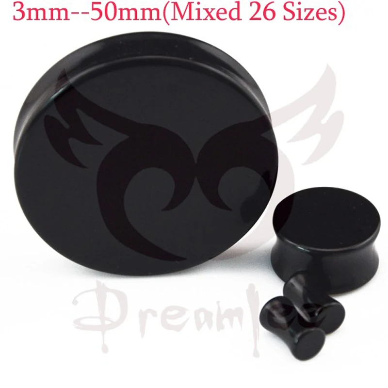 Dreamlee 26 Pairs Large Sizes Black Acrylic Double Flared Saddle Ear Plug Flesh Tunnel 3--50mm