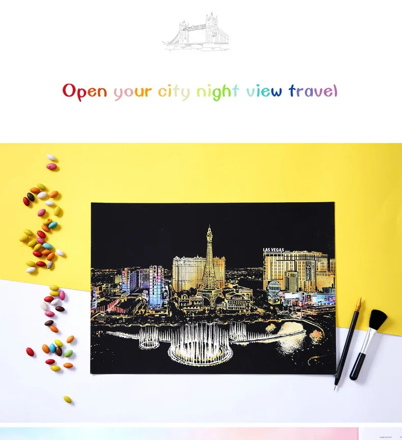 Colorful City Scratch Painting For Wall Decoration DIY Scratch Picture Crafts Art Scraping Painting Home Decor