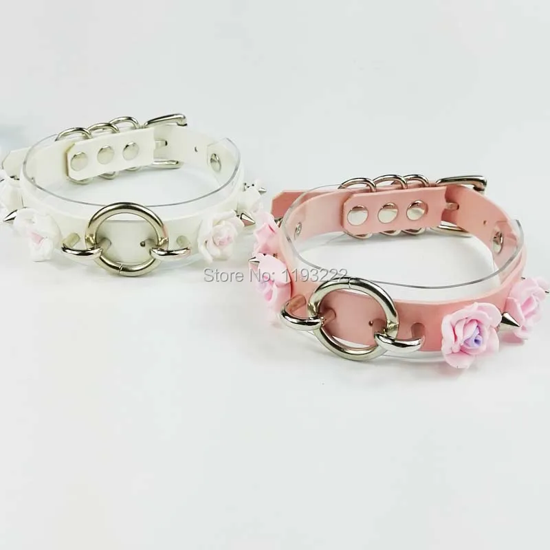 Женский кожаный ошейник с большими розами готический чокер ручной работы в стиле