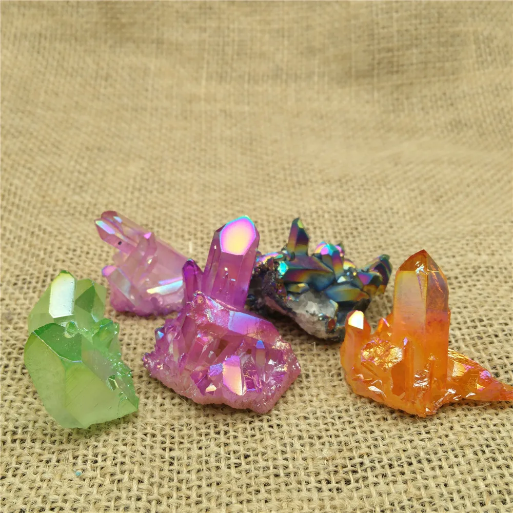 Shinning Rainbow Titanium Aura Crystal Cluster-Angel Quartz Cluster Crystal-Reiki Healing and Terrariums Home Decoration | Дом и сад