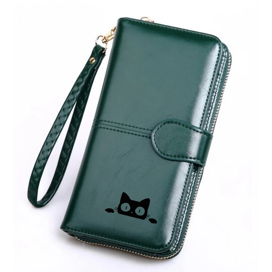 Женский кожаный кошелек с гравировкой Surprise Cat Peeking Длинный отделением для монет и