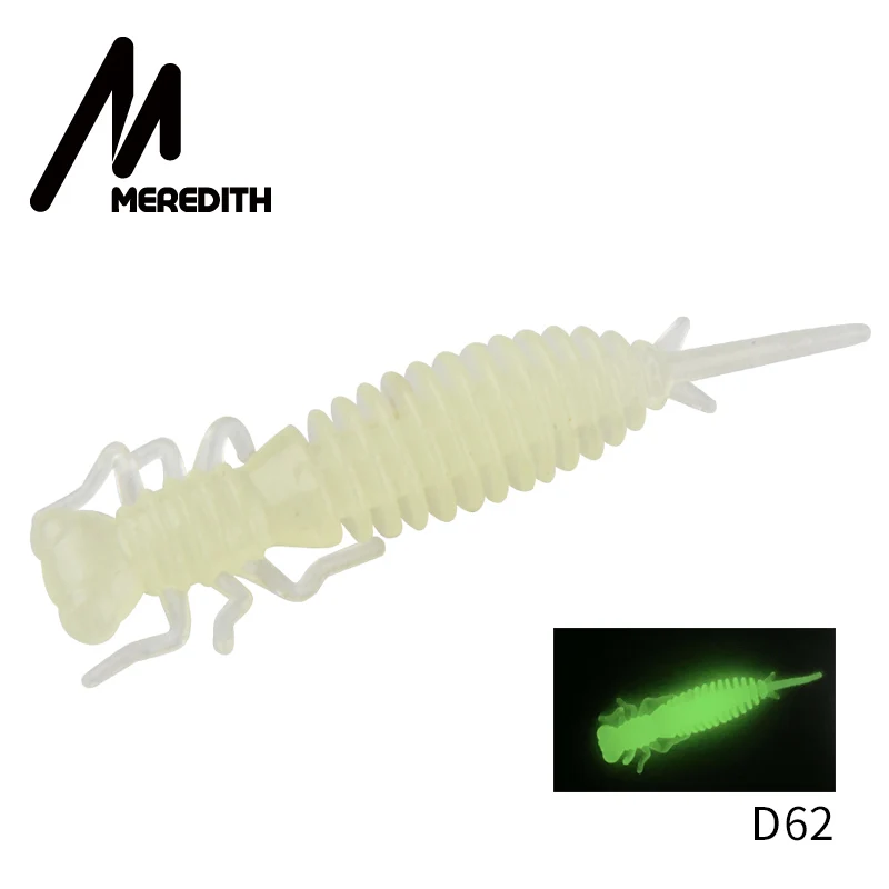 D62 MEREDITH 10 шт. приманки для ловли личинки 50 мм 0,9 г Мягкая Пластиковая наживка личинка пресноводные плавающие приманки мягкая силиконовая приманка червь для рыбалки - Цвет: D62