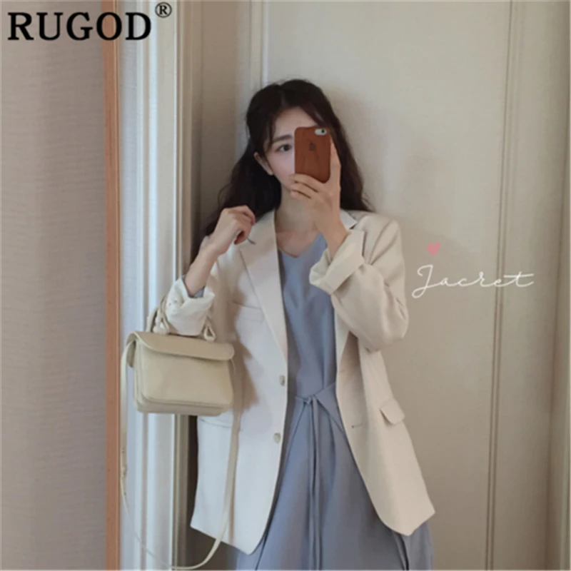RUGOD элегантная однотонная женская куртка с зубчатым воротником, однобортное официальное женское летнее пальто с карманами, modis casaco feminino