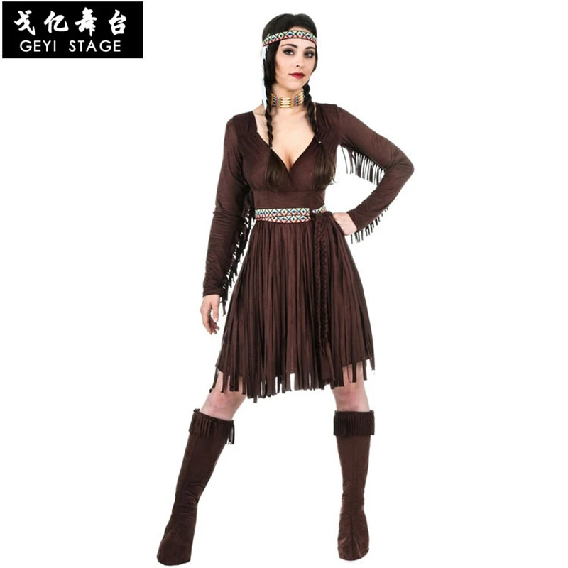 

New men Halloween Primitive Native Indian chief Costume Female Warrior Cosplay Carnival Purim Masquerade Nightclub party dress