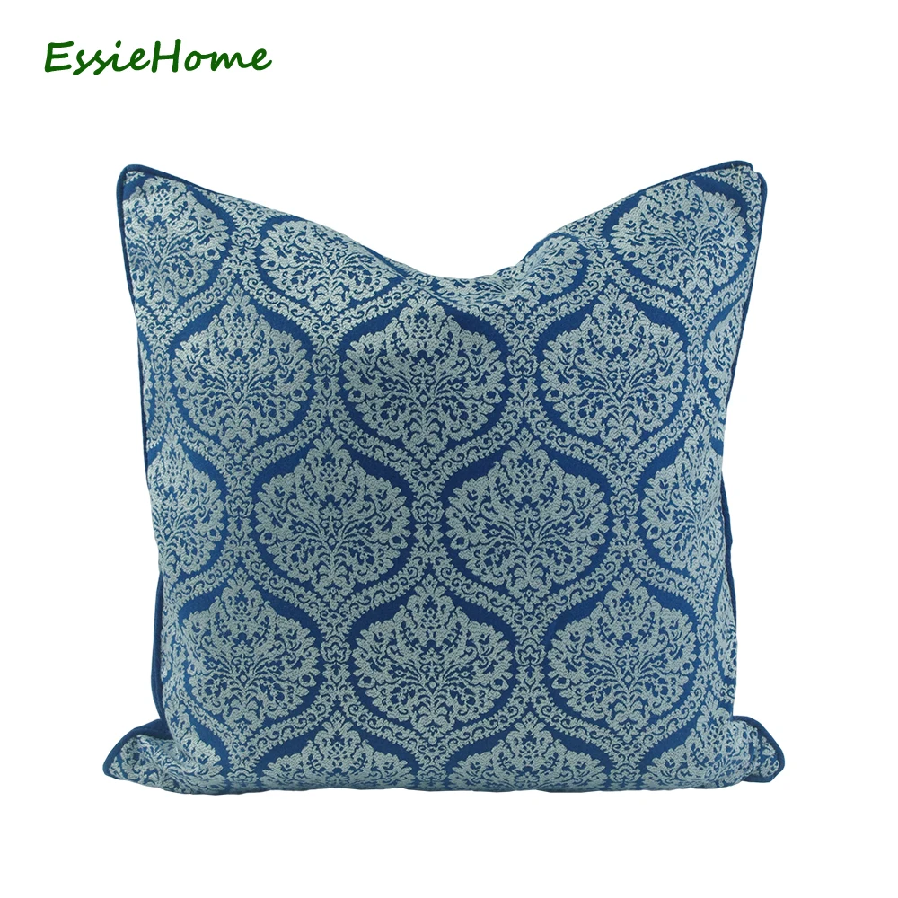 

ESSIE HOME 18 x 18" Navy Blue Royal Blue Vivid Blue Damask Pillow Case Cushion Cover Jacquard Orange Cushion With Piping Edge