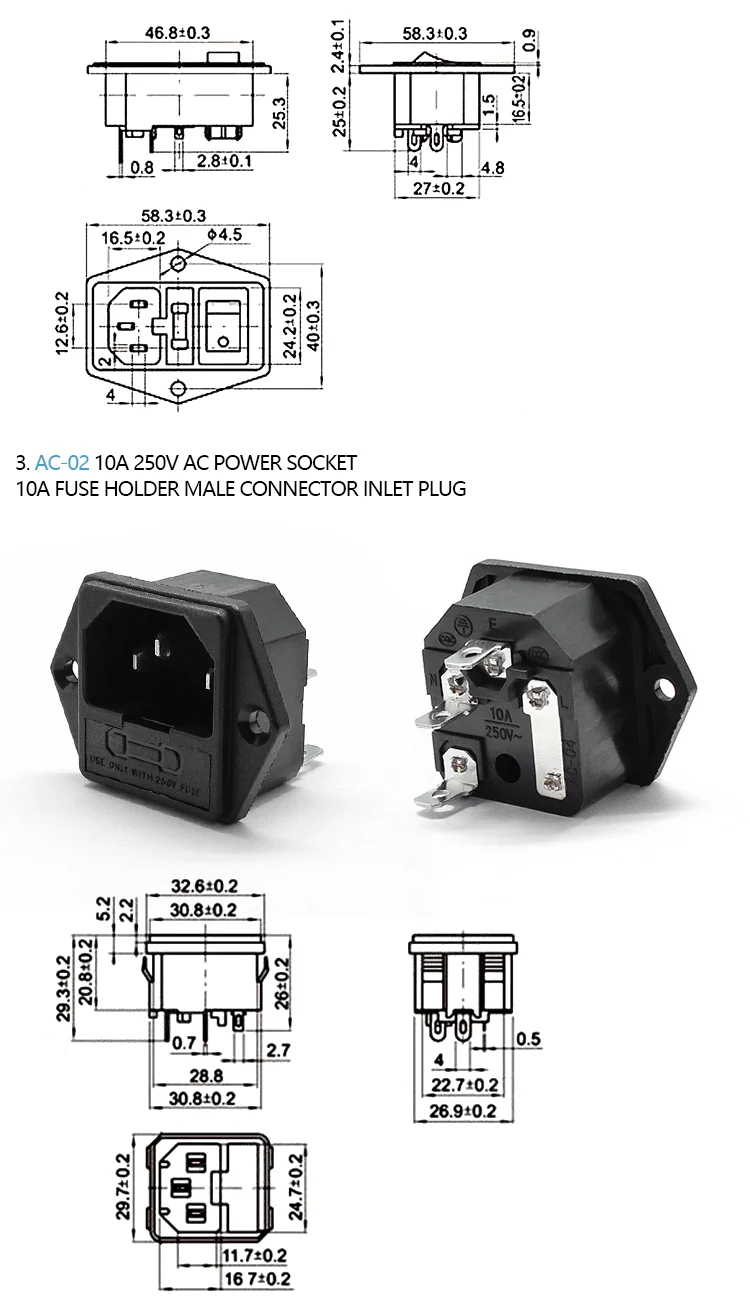 10A 250VAC 3-контактный iec320 C14 входной разъем питания с красным двухпозиционный переключатель для настольной лампы 10A гнездо держателя плавкого предохранителя Штекерный соединитель
