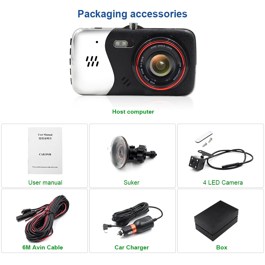 Topsource 4 &quotАвтомобильный видеорегистратор Камера с двойным объективом HD 1080 P