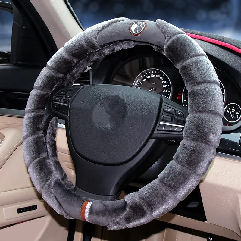 Зимний новый короткий плюшевый теплый автомобильный пушистый чехол на руль для