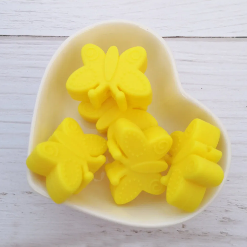 yellow LOFCA силиконовые бабочки бисер 10 шт./партия силиконовые бусины россыпью еда без бисфенола-а класса DIY для ребенка жевательные игрушки ожерелье-прорезыватель изготовление - Цвет: yellow