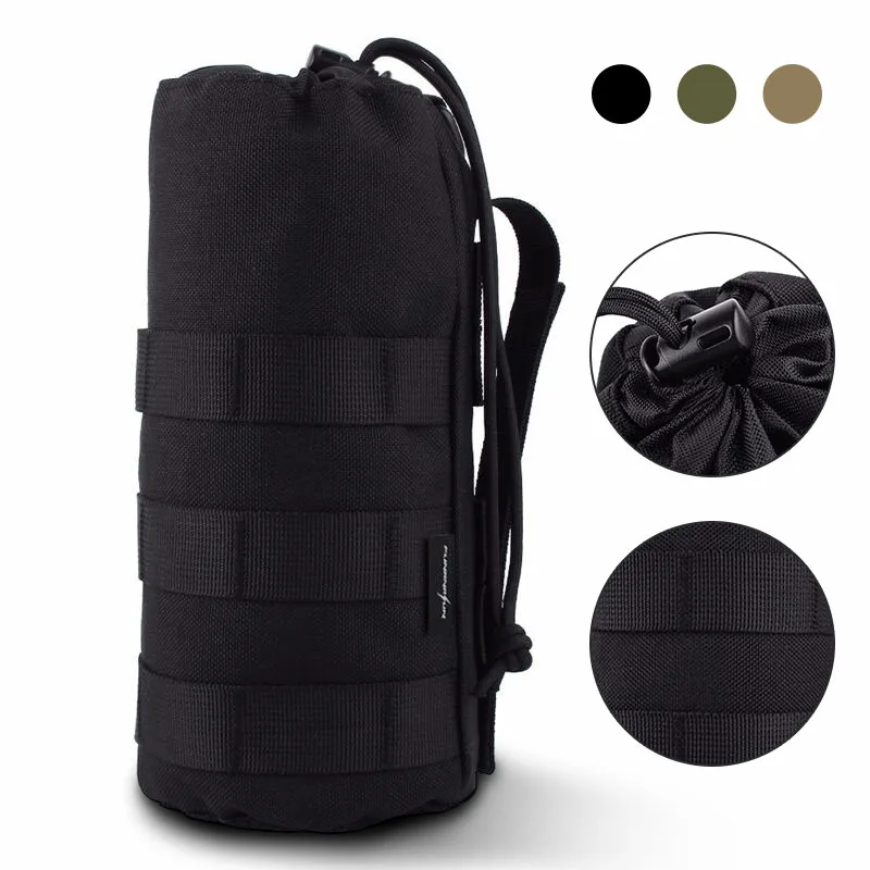 

Tactical MOLLE Water Bottle Pouch Drawstring 1000D Nylon Outdoor Bottle Holder Hydration H2O Carrier Army Survival Kettle Bag
