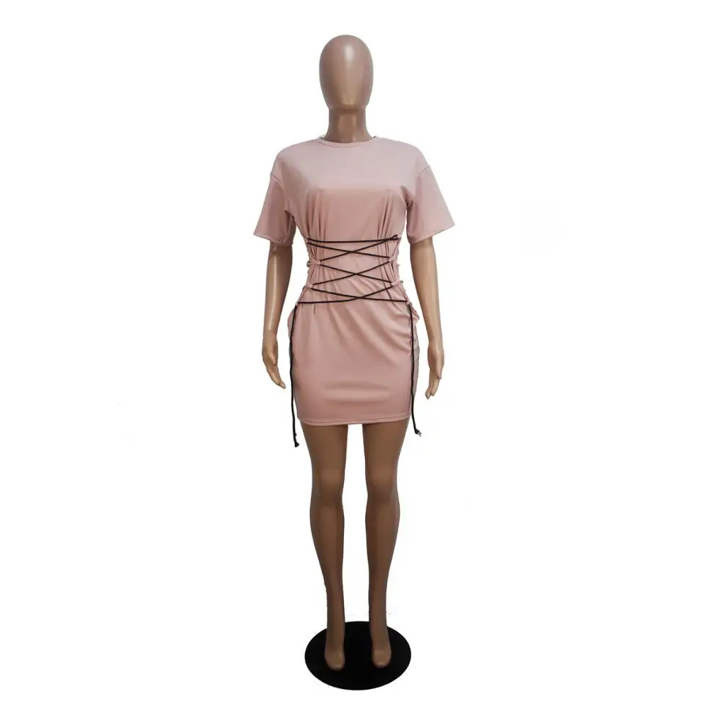 Женское винтажное мини платье выше колена с коротким рукавом и круглым вырезом