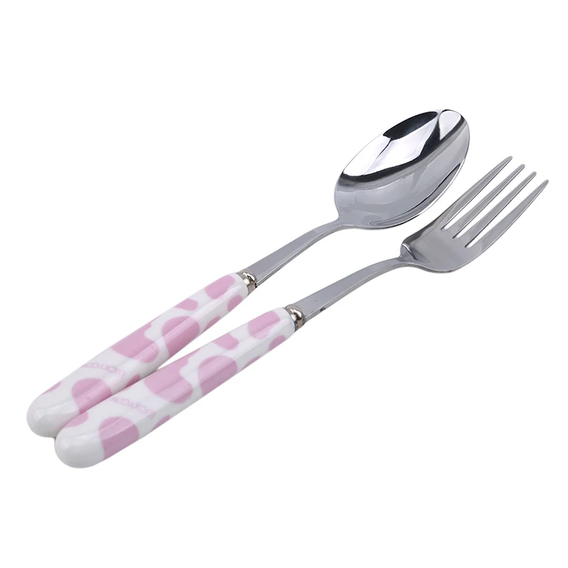 2PC pink 3 шт./компл. для детских бутылочек, ложки, вилки, палочки для еды набор мультфильм Керамика ручка Нержавеющая сталь посуда дети столовые приборы с коробкой - Цвет: 2PC pink