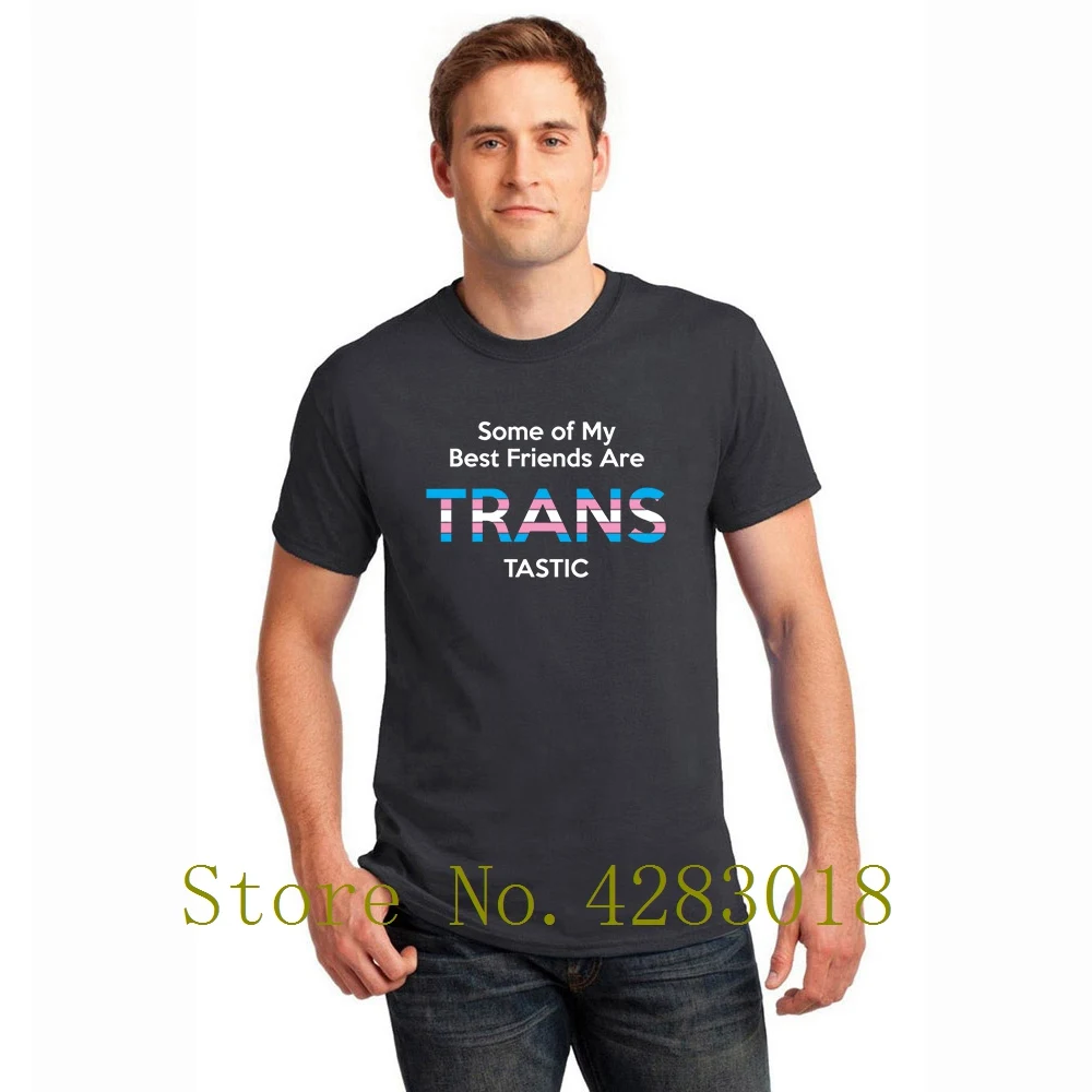 Мужская футболка с круглым вырезом и надписью transgend Some Of My Best Friends Are Trans однотонная
