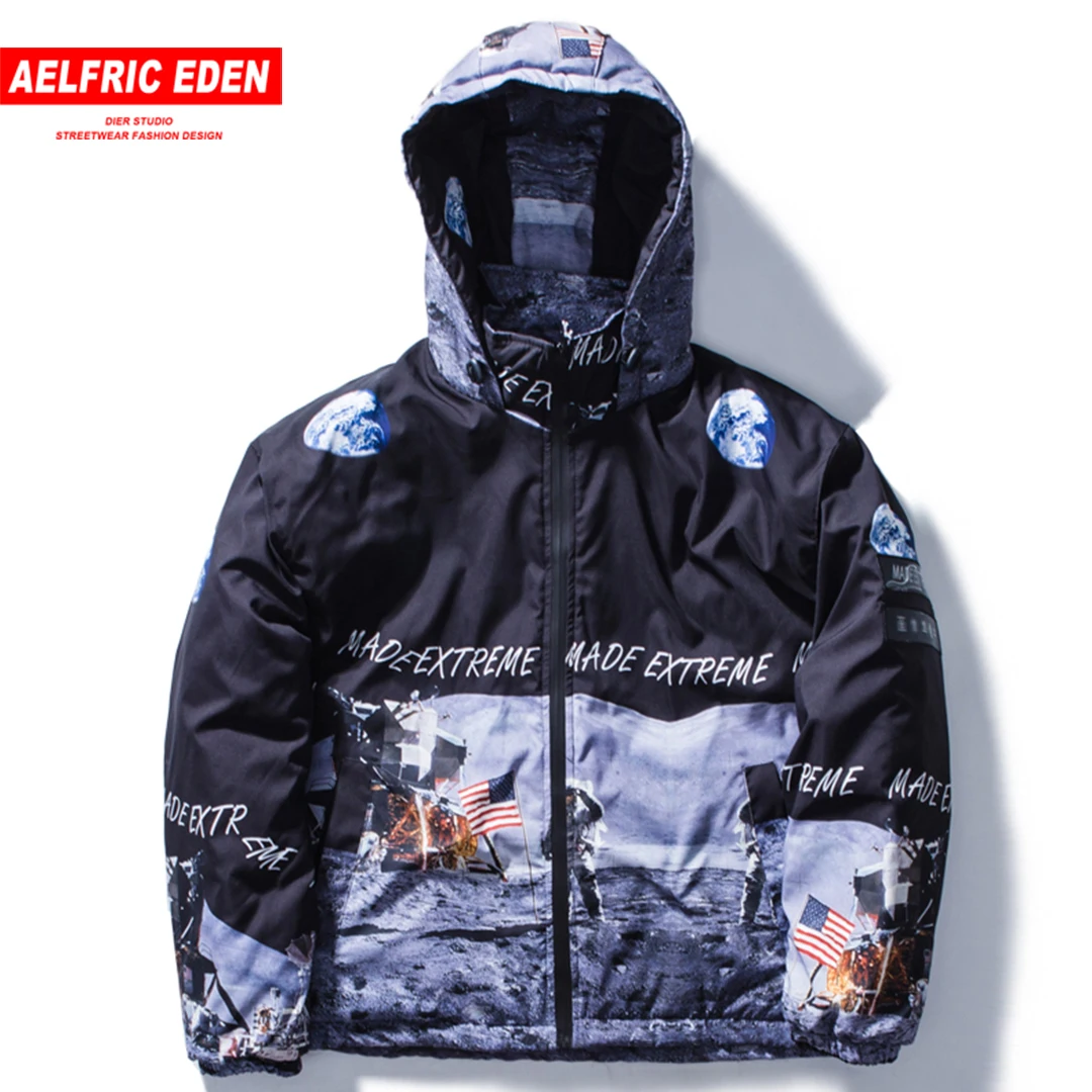 Aelfric Eden 3d принт Луны Мужские куртки толстые парки уличная зима 2018 хип хоп теплая