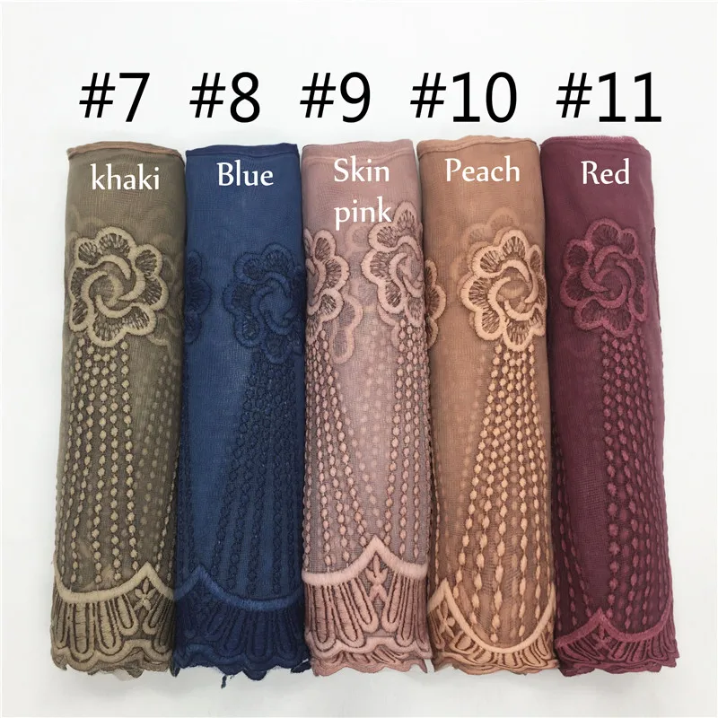 

Fashion flower lace edges patchwork with viscose plain solid scarf luxury shawl muslim women hijabs fashion wraps 10pcs/lot