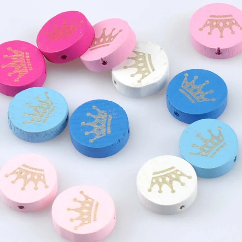 Смешанные Круглые деревянные бусины-разделители с рисунком короны фотообои 20 мм