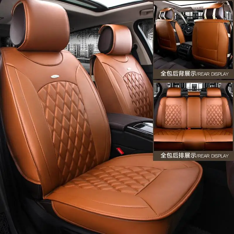 Спереди и сзади) кожаные чехлы на сиденья для hyundai Accent Elantra Santa Fe Solaris Sonata Tucson 2009,2007, 2006 стиль - Название цвета: brown standard