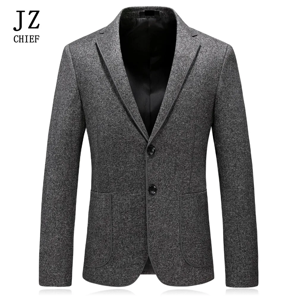 JZ главный джентльмена пиджак Slim Fit сплошной Модные мужские куртки пальто на