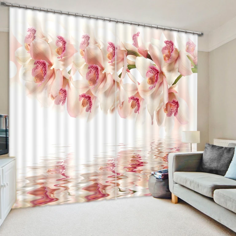 

Photo 3D Curtains for Living Room Window white flower curtains