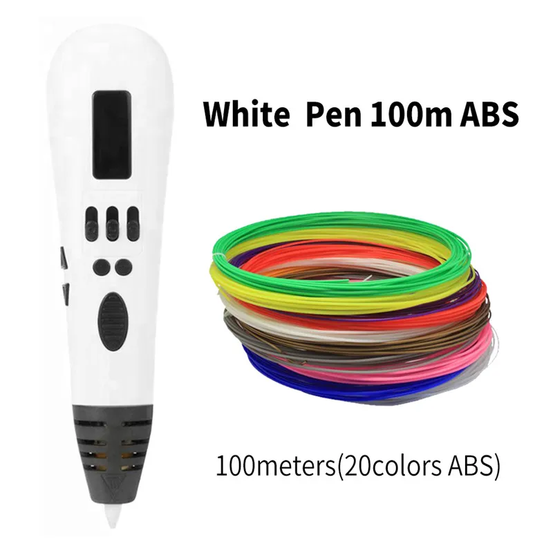 DEWANG OLED 3D Ручка Scribble многоцветный ABS нить 3d принтер ручка Рождественские подарки 3D печать Ручка 3D ручки Искусство и ремесла - Цвет: White Pen 100m ABS
