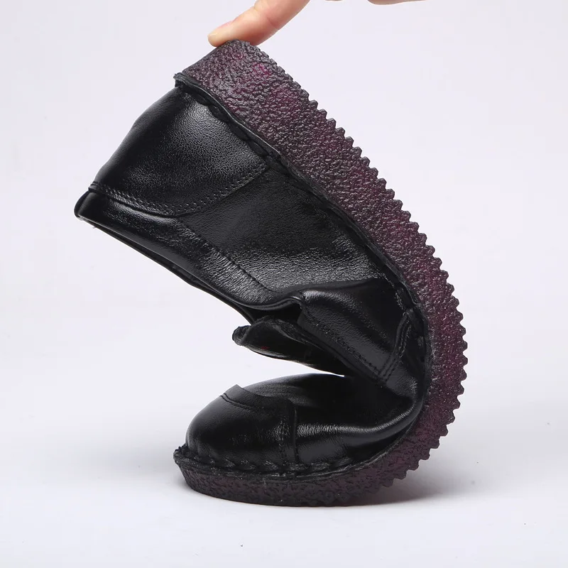 

DONGNANFENG Women Old Mother Ladies Female Cow Genuine Leather Shoes Flats Loafers Slip On Casual National Style 35-41 MLD-929