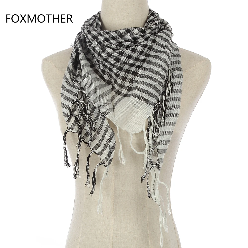 FOXMOTHER новый черно белый Серый Армейский зеленый шемаг клетчатый шарф с бахромой
