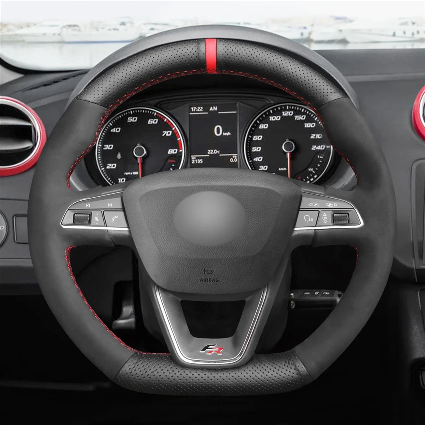 Черный чехол на руль из натуральной кожи для Seat Leon Cupra R 2013-2019 Ateca 2016-2019 Ibiza FR |