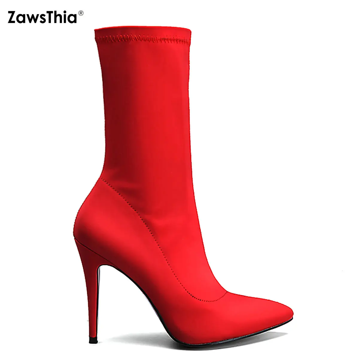 ZawsThia/Новинка 2019 года женские ботильоны из эластичной ткани с острым носком на